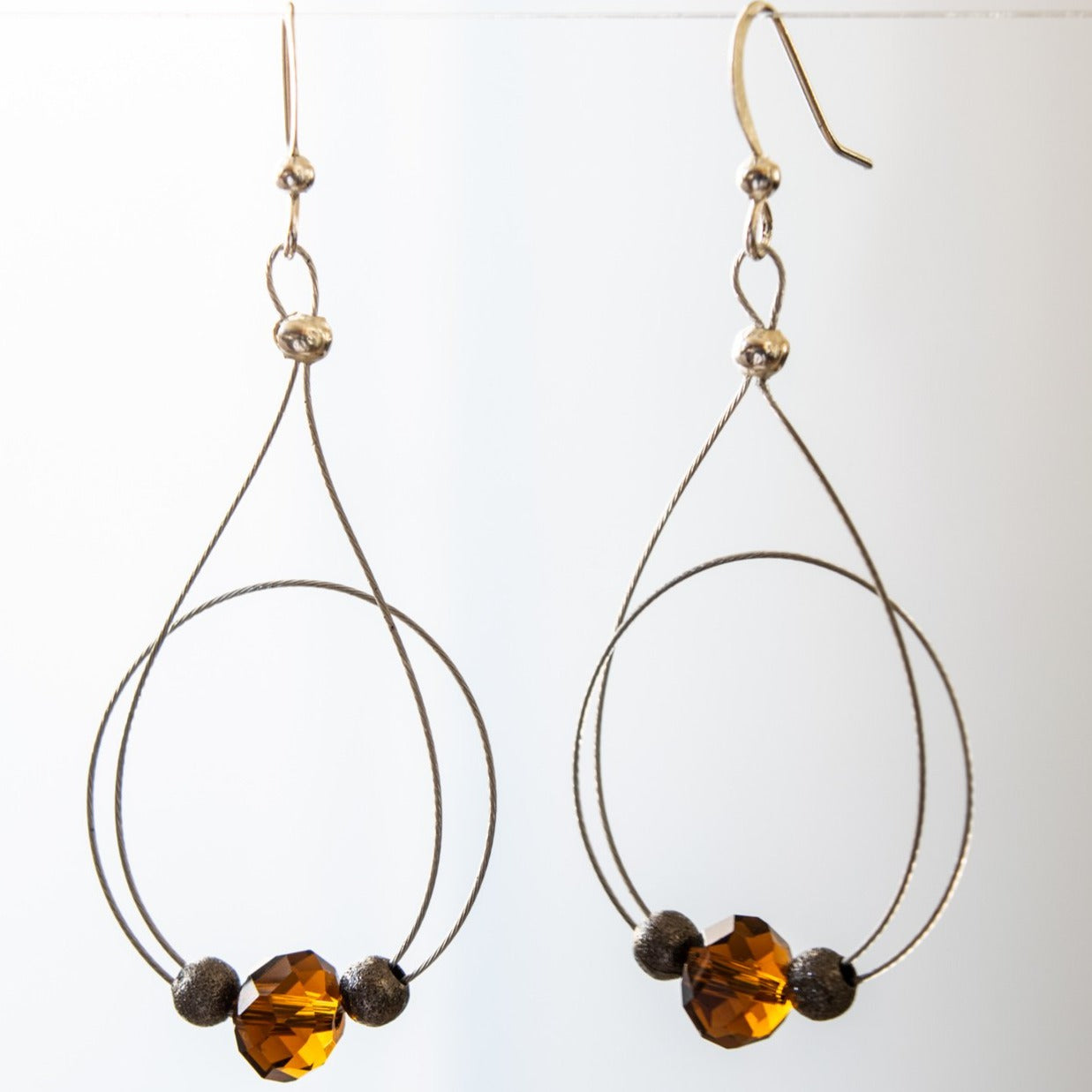 Basics, Loop-de-Loop Dangle Earrings with an Amber Crystal