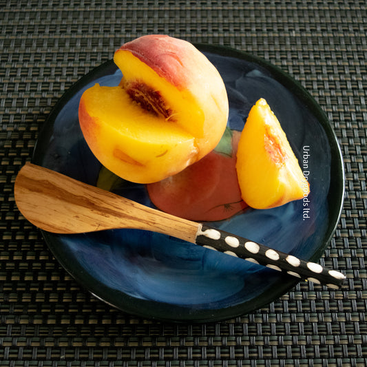 Carved  Olive Wood Butter Spreader with poka-dot Handle