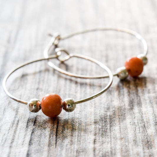 Little Treats, Hoop Earrings with Vintage Pink Coral