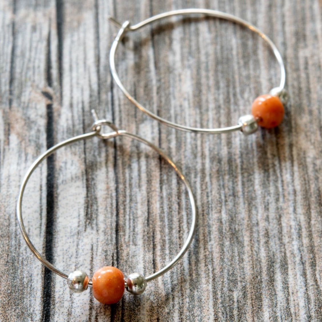 Little Treats, Hoop Earrings with Vintage Pink Coral