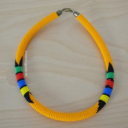 Zulu and Messiah African Handmade Beaded Necklaces, Marigold, Black, Green, Red, Periwinkle, and Yellow