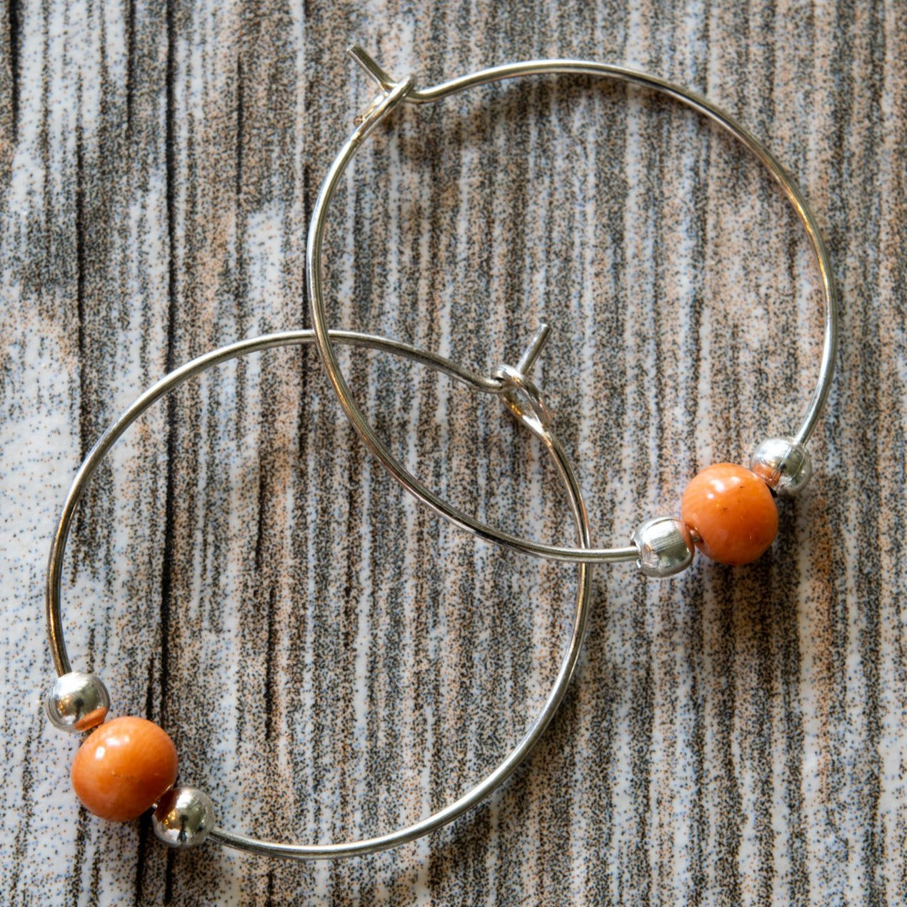 Little Treats, Hoop Earrings with Vintage Pink Coral