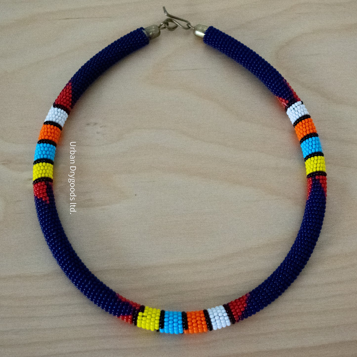 Reproduction Zulu and Messiah African Handmade Beaded Necklaces, Navy Blue, with Red, White, Orange, Sky-Blue