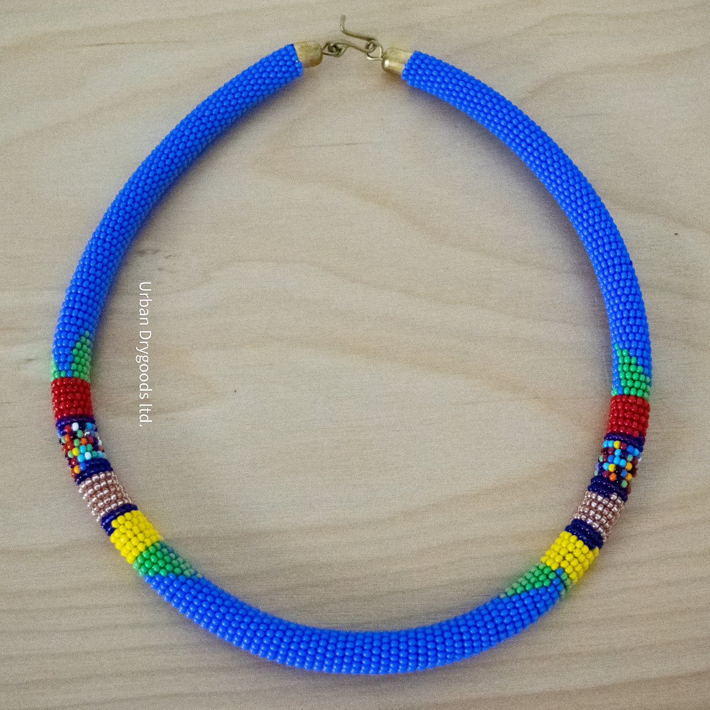 Zulu and Messiah African Handmade Beaded Necklaces, Periwinkle, Red, Orange, Yellow, Green, and Sky Blue