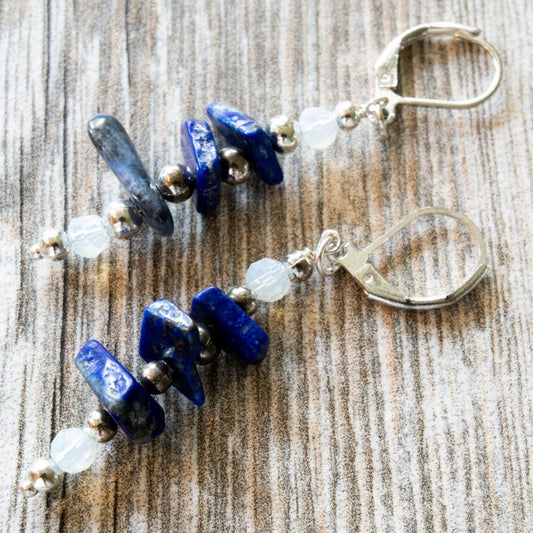 Expressions in Sodalite, Spring Back Dangle Earrings with Sodalite and Opalite