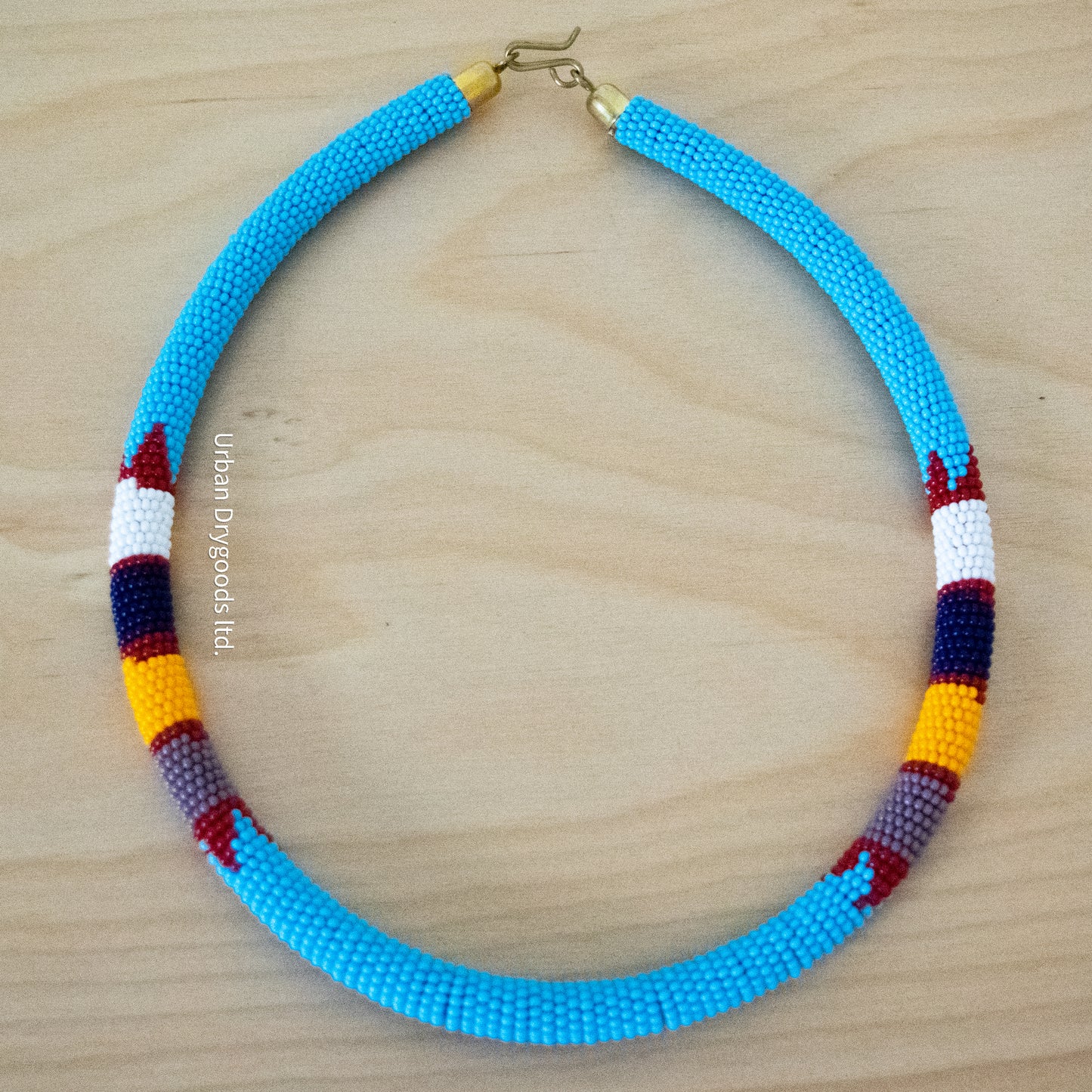 Zulu and Messiah African Handmade Beaded Necklace, Sky-Blue, Dark Red, White, Black, Orange, and Purple