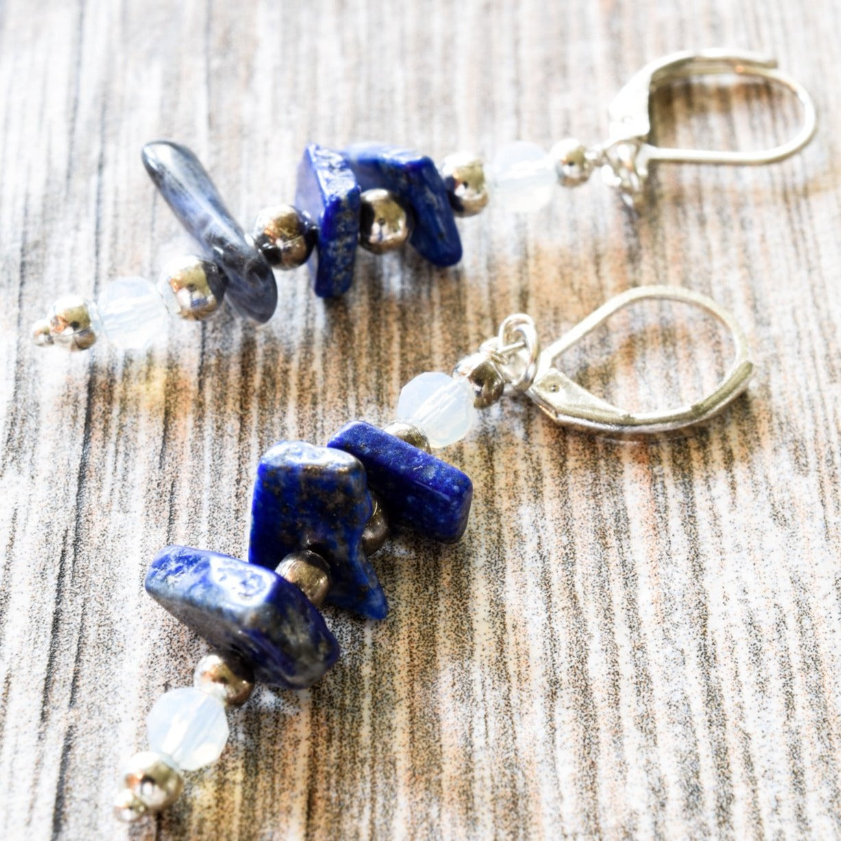 Expressions in Sodalite, Spring Back Dangle Earrings with Sodalite and Opalite