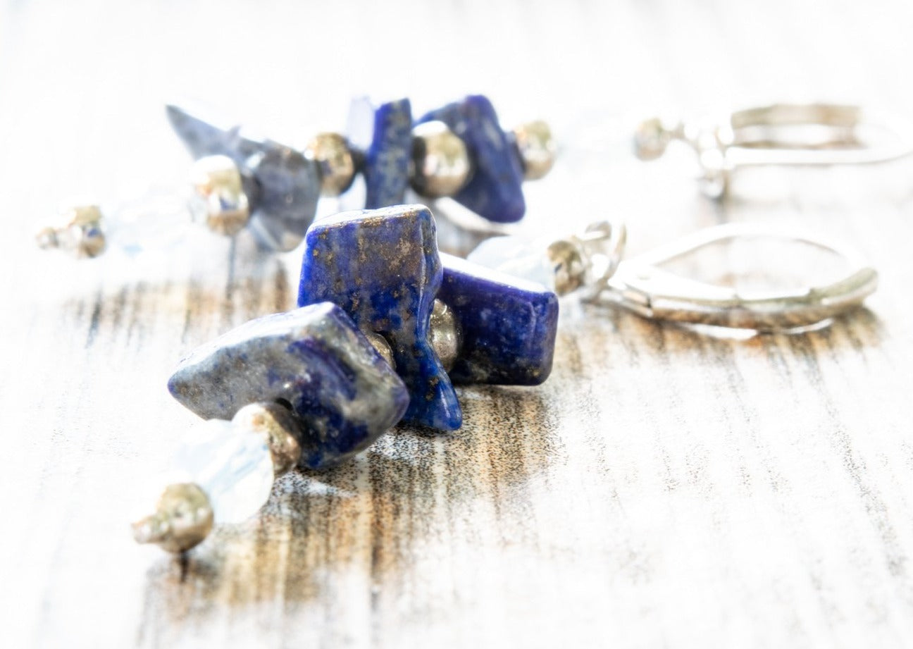 Expressions in Sodalite, Spring Back Dangle Earrings with Sodalite and Opalite