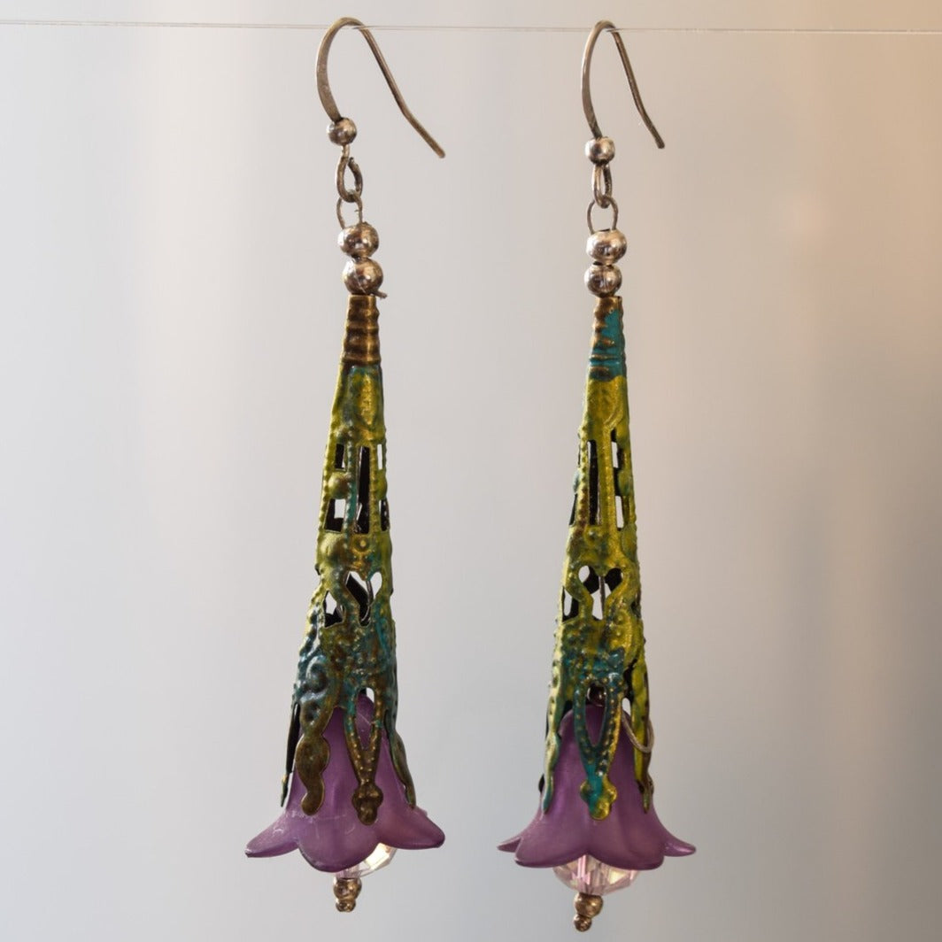 Filigree, Dangle Earrings with Lavender Bells