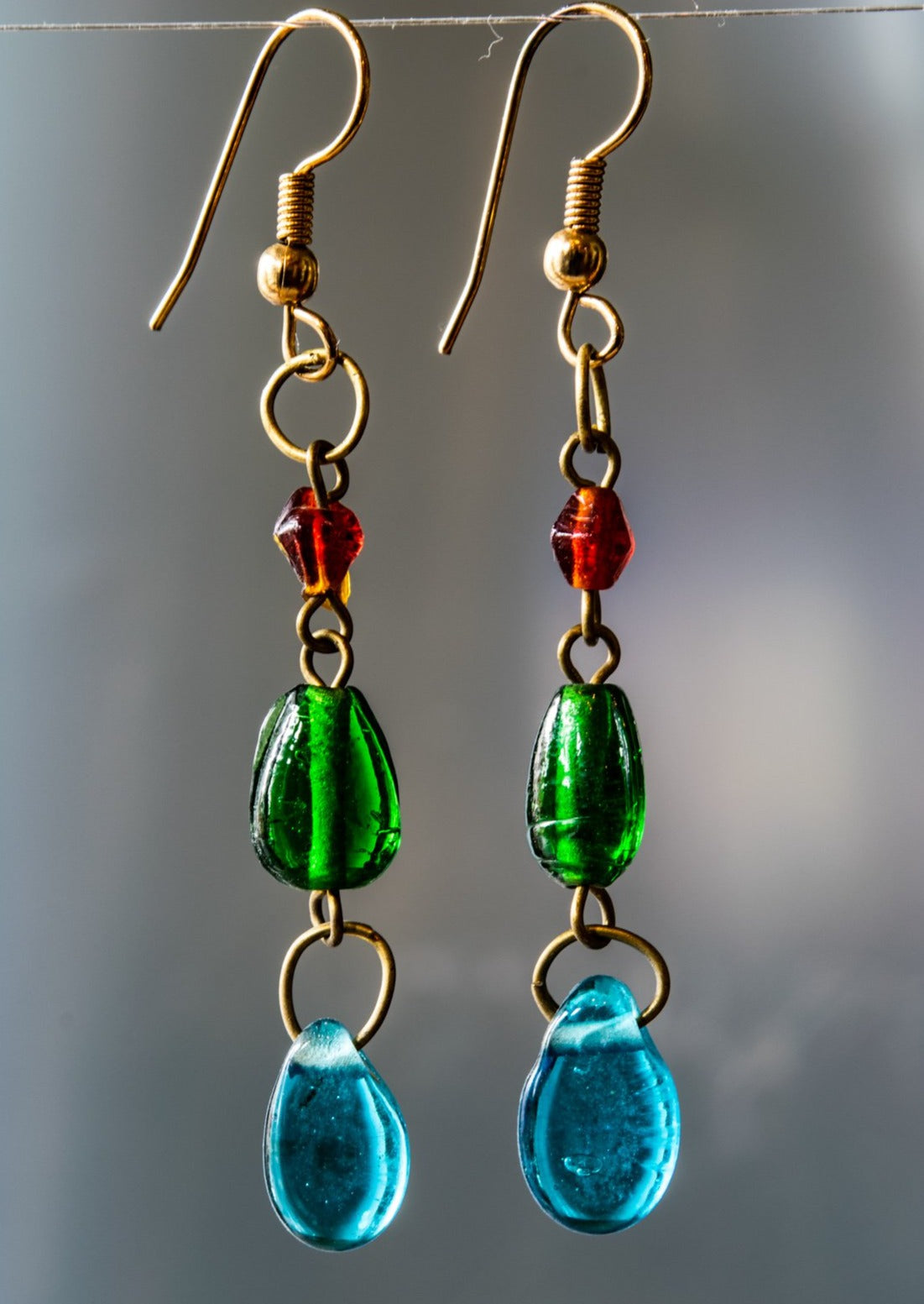 Fringe, Brass Dangle Earrings with Mixed Jewels