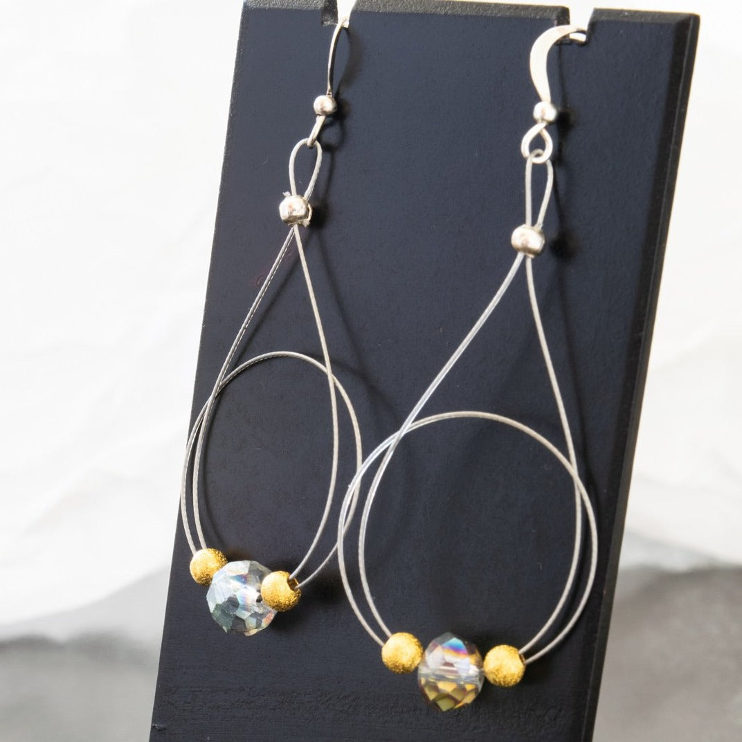 Basics, Loop-de-Loop Earrings with Steel Wire and Faceted Crystal Beads and Gold Accents