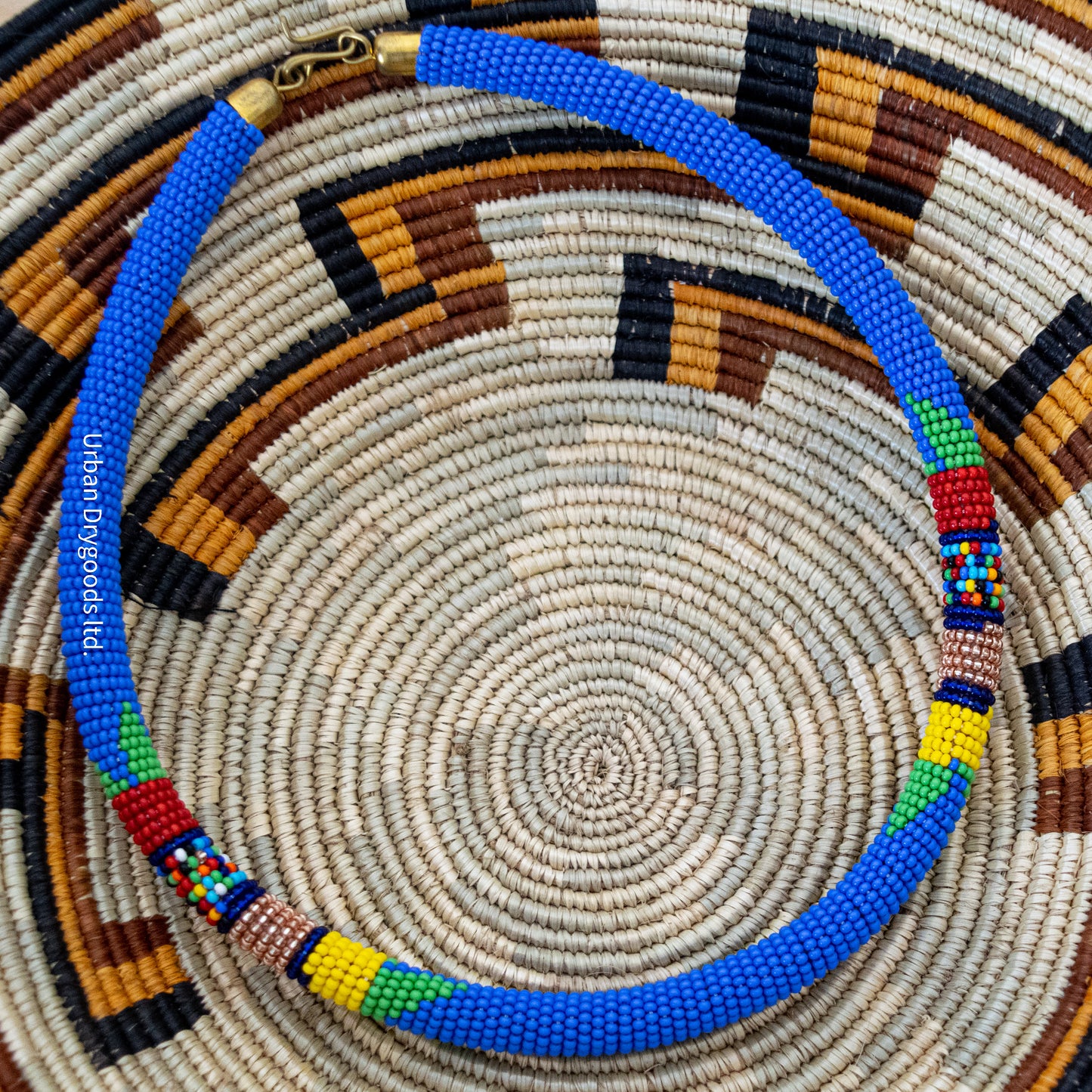 Zulu and Messiah African Handmade Beaded Necklaces, Periwinkle, Red, Orange, Yellow, Green, and Sky Blue