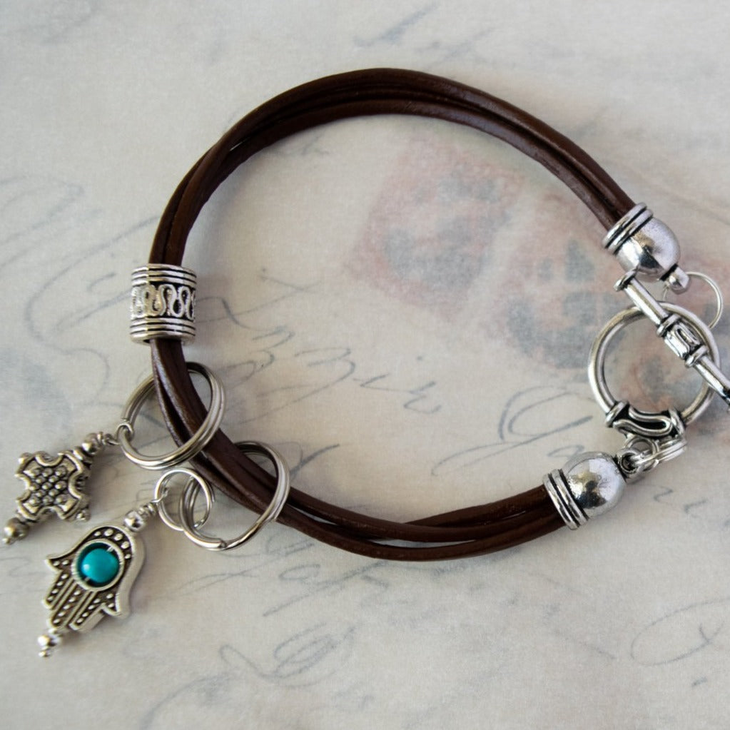 Build Your Own Leather Strands 7" Leather Bracelet with Toggle Clasp in Saddle Brown or Coal Black