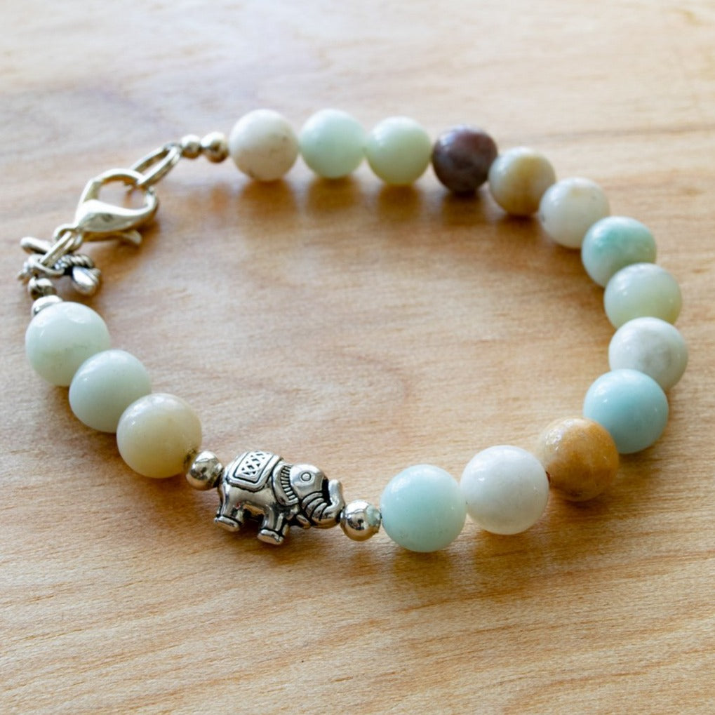 Beginnings, Natural Amazonite Bracelet with a Silver Elephant Accent