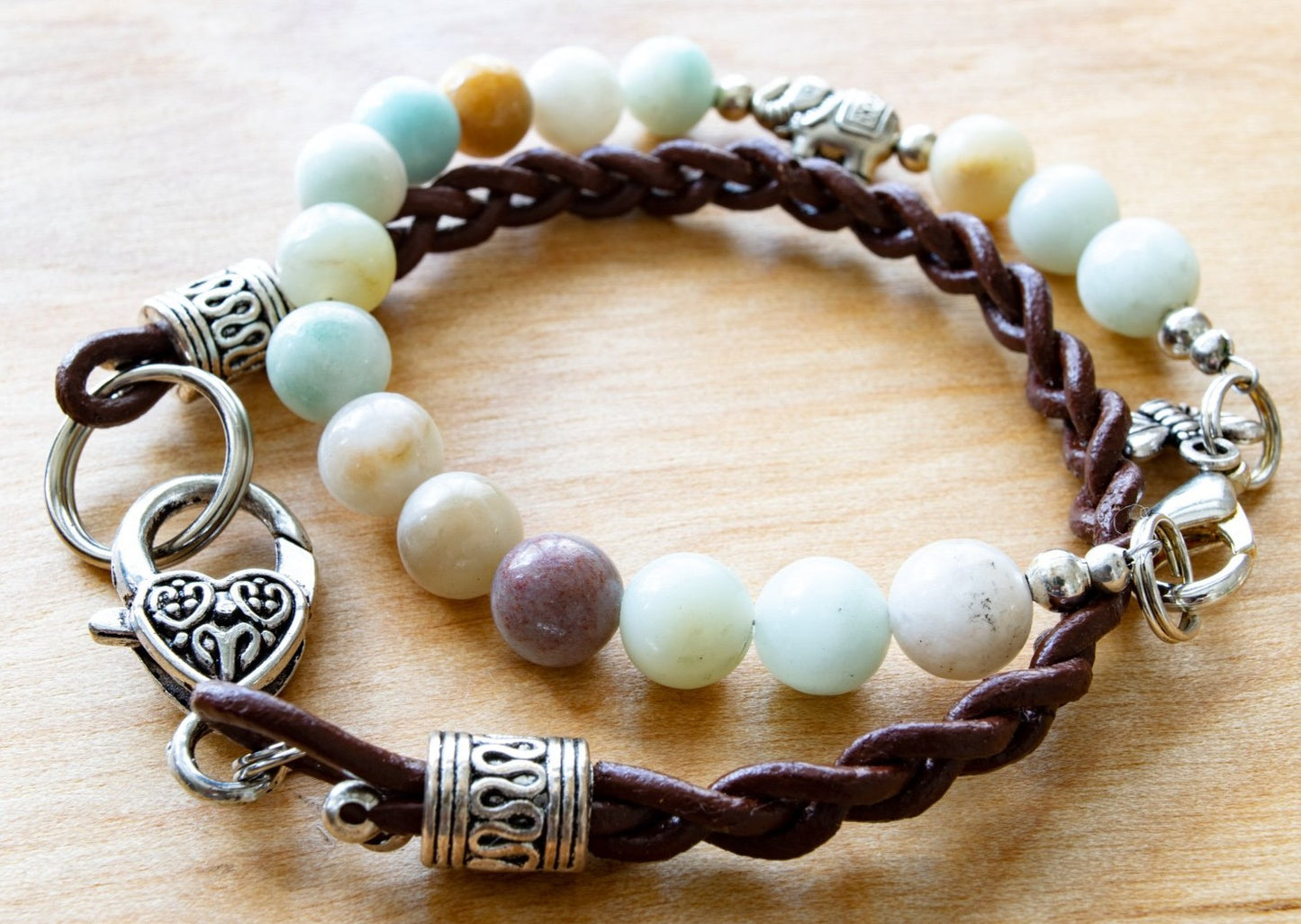 Beginnings, Natural Amazonite Bracelet with a Silver Elephant Accent