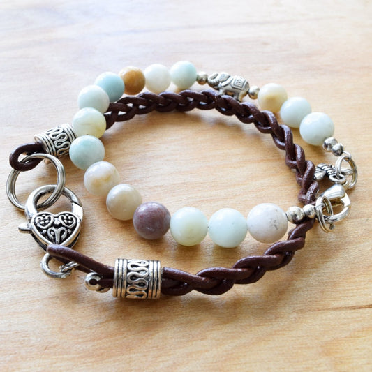 Beginnings, Dark Brown Braided Leather Bracelet with a Lotus Heart Clasp