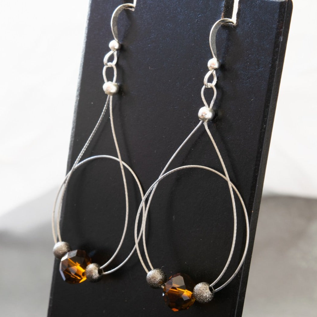 Basics, Loop-de-Loop Dangle Earrings with an Amber Crystal