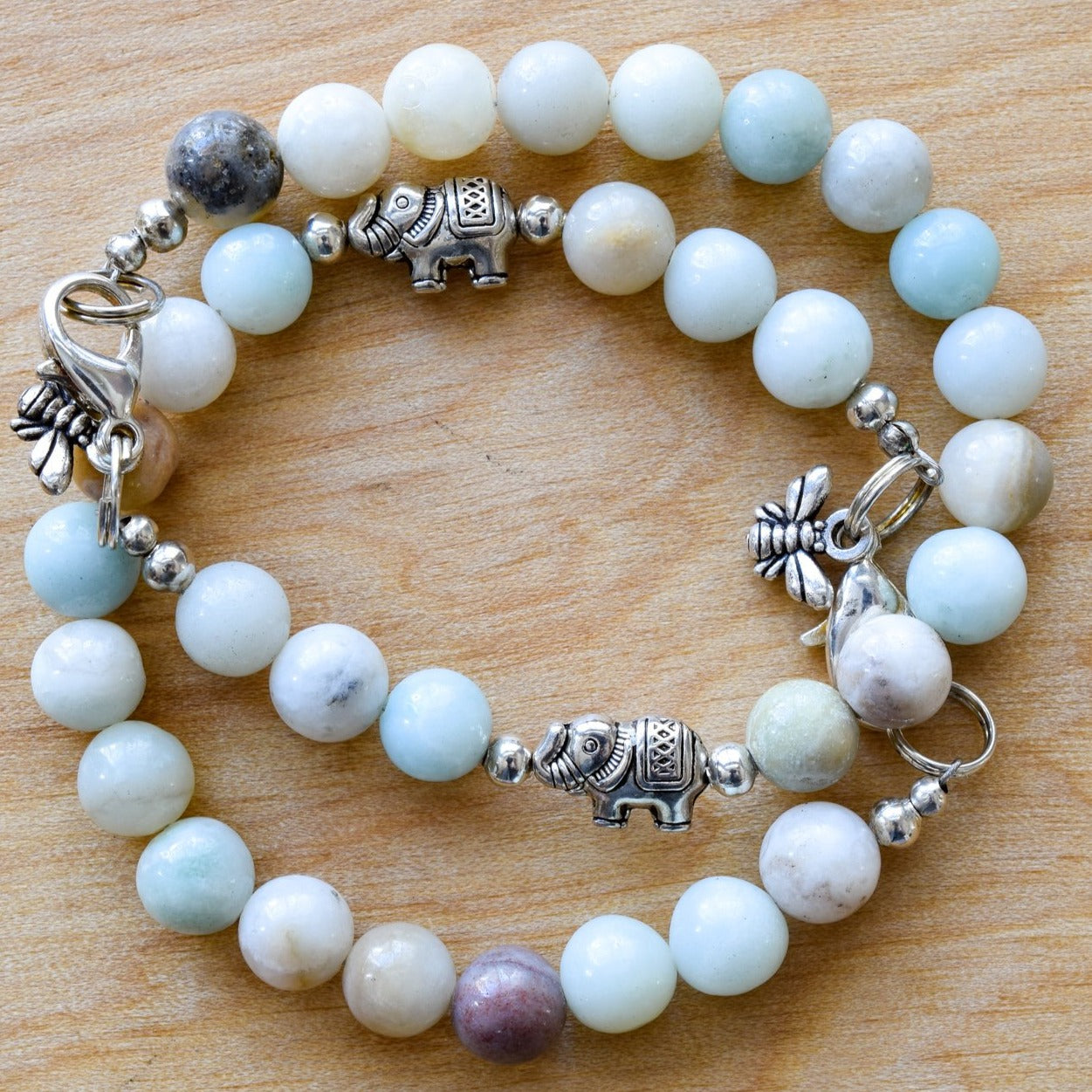 Beginnings, Natural Amazonite Bracelet with a Silver Elephant Accent