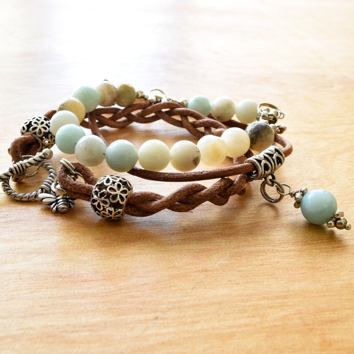 Beginnings, Natural Amazonite Bracelet with a Silver Elephant Accent