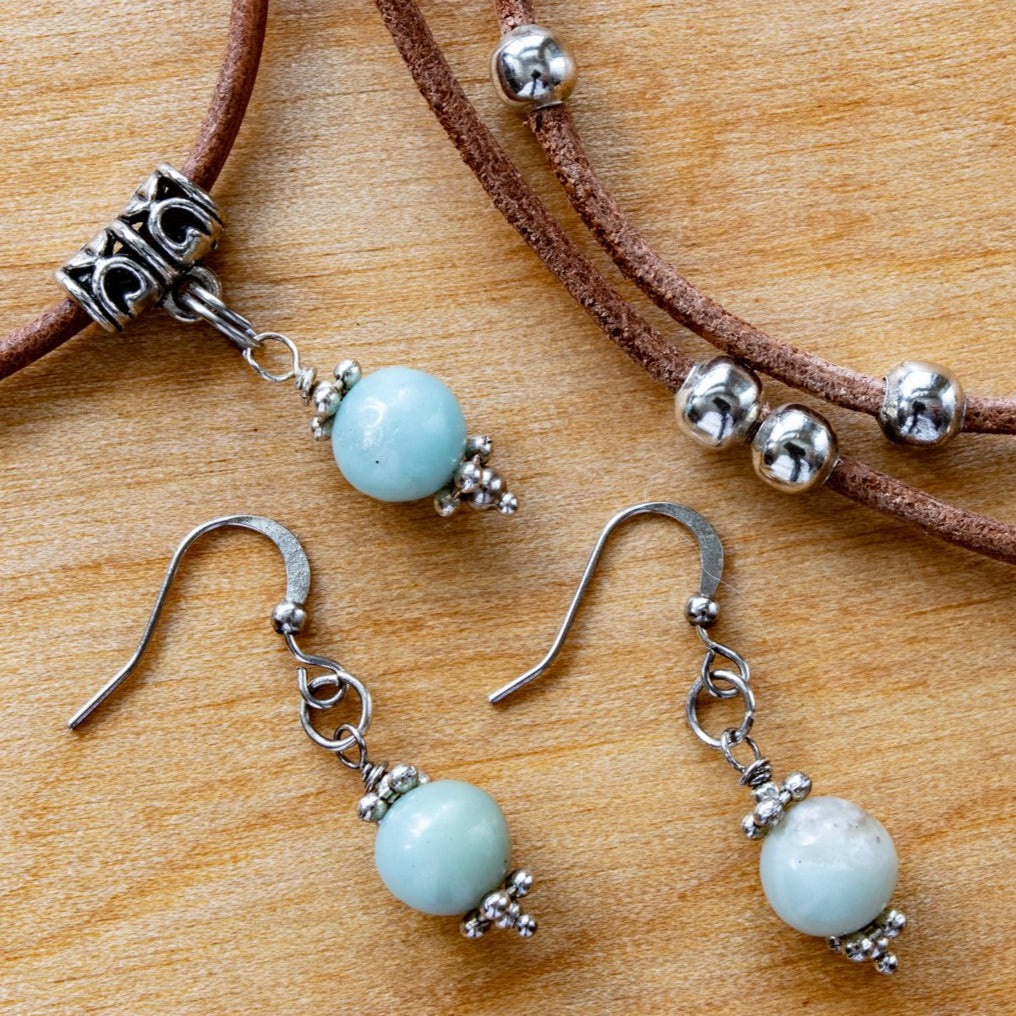 Beginnings, Natural Amazonite Stone & Silver Dangle Earrings