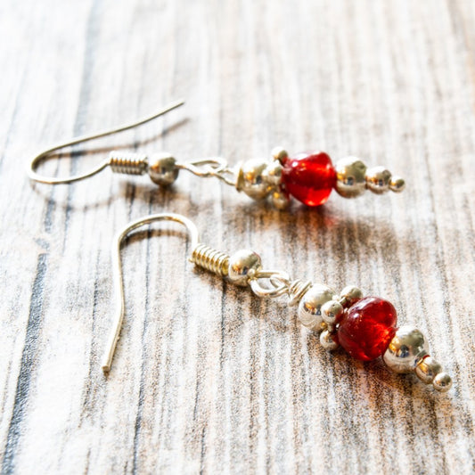 Fringe, Small Dangle Ruby Red Glass Earrings