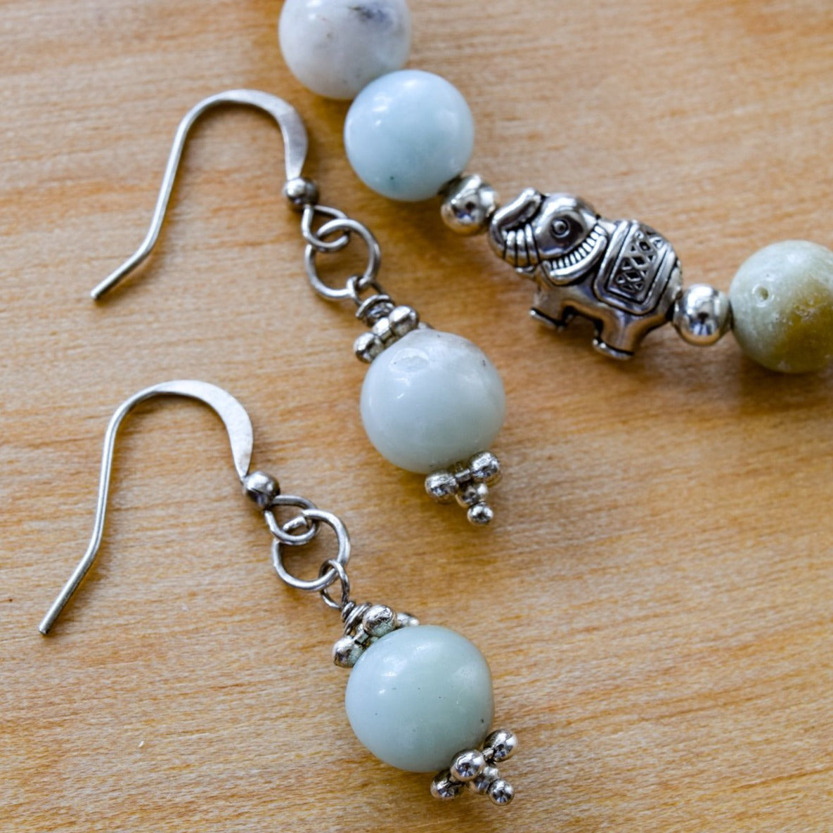 Beginnings, Natural Amazonite Stone & Silver Dangle Earrings