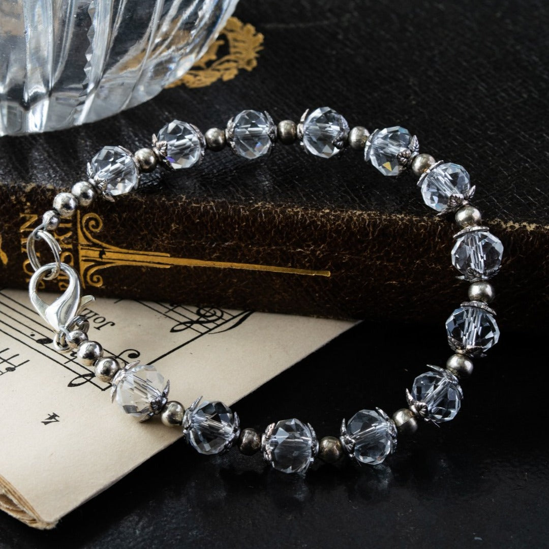 Crystal Bling, Clear, Electroplated, Faceted, Crystal and Silver Bracelet