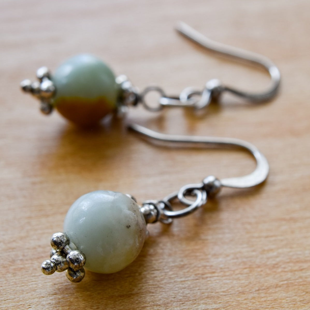 Beginnings, Natural Amazonite Stone & Silver Dangle Earrings