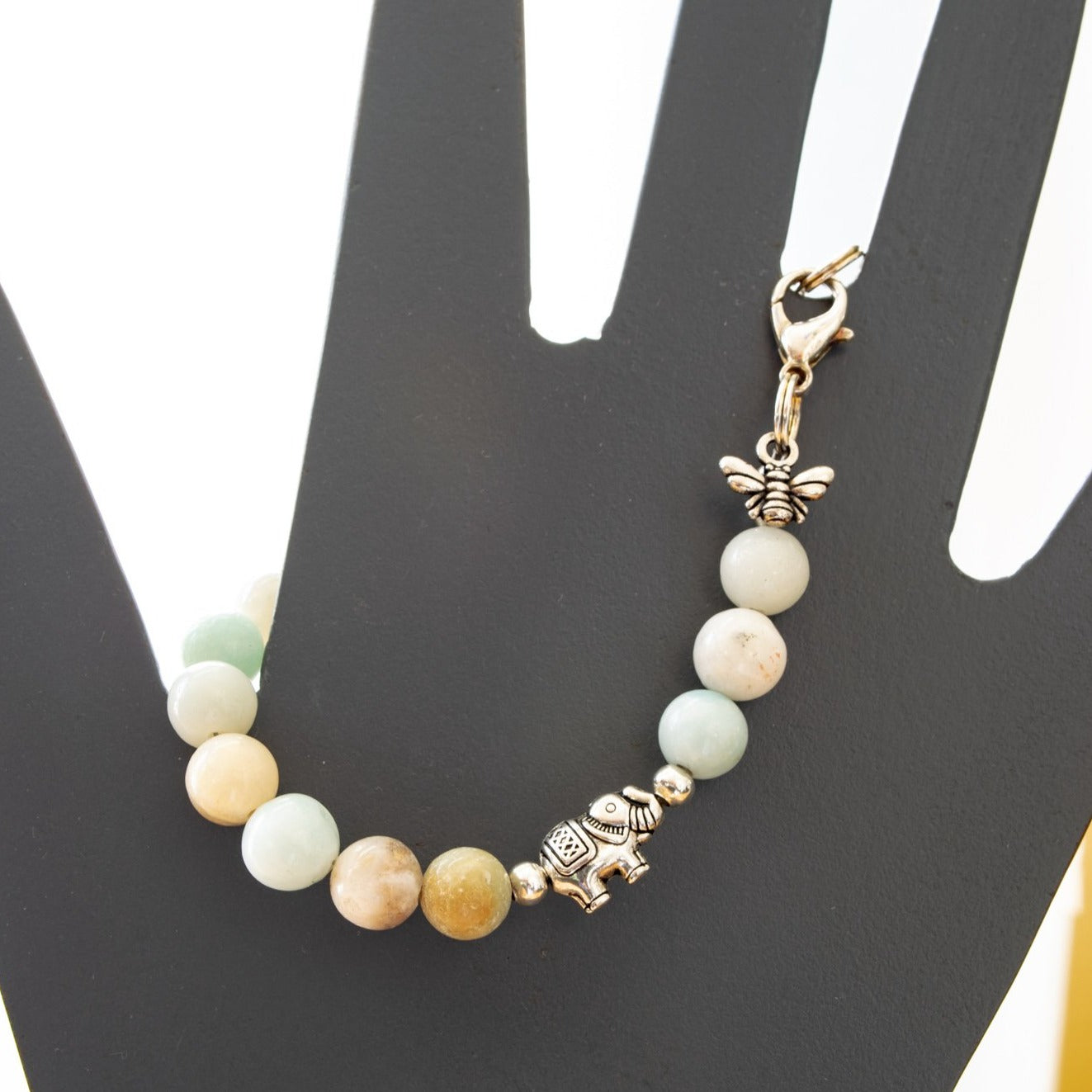 Beginnings, Natural Amazonite Bracelet with a Silver Elephant Accent