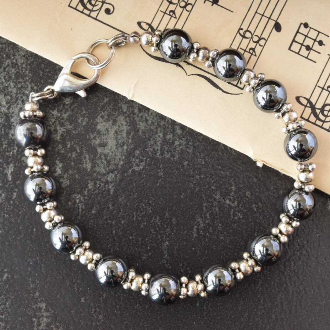 Crystal Bling, Hematite and Silver Bracelet