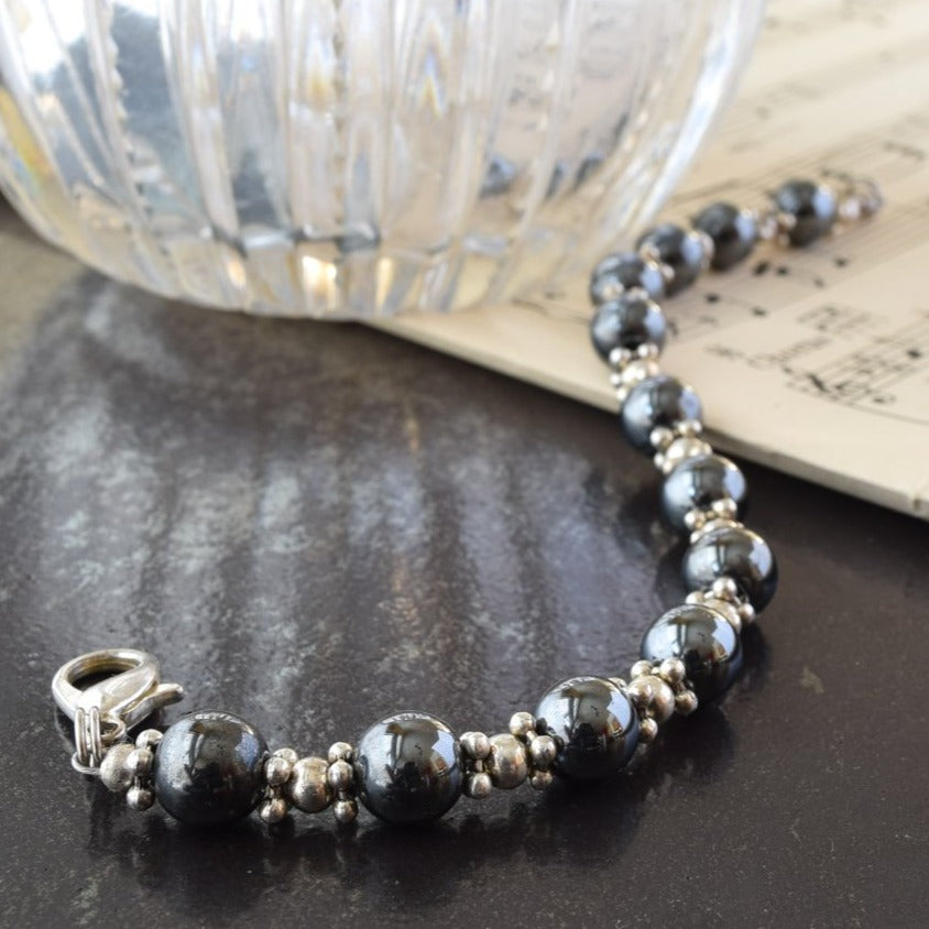 Crystal Bling, Hematite and Silver Bracelet