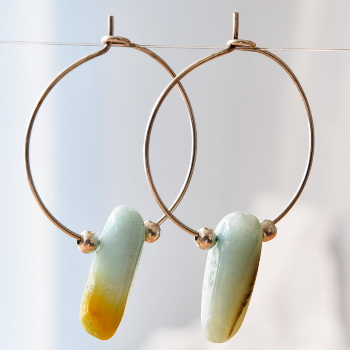 Products Beginnings, Natural Amazonite Nugget Silver Hoop Earrings