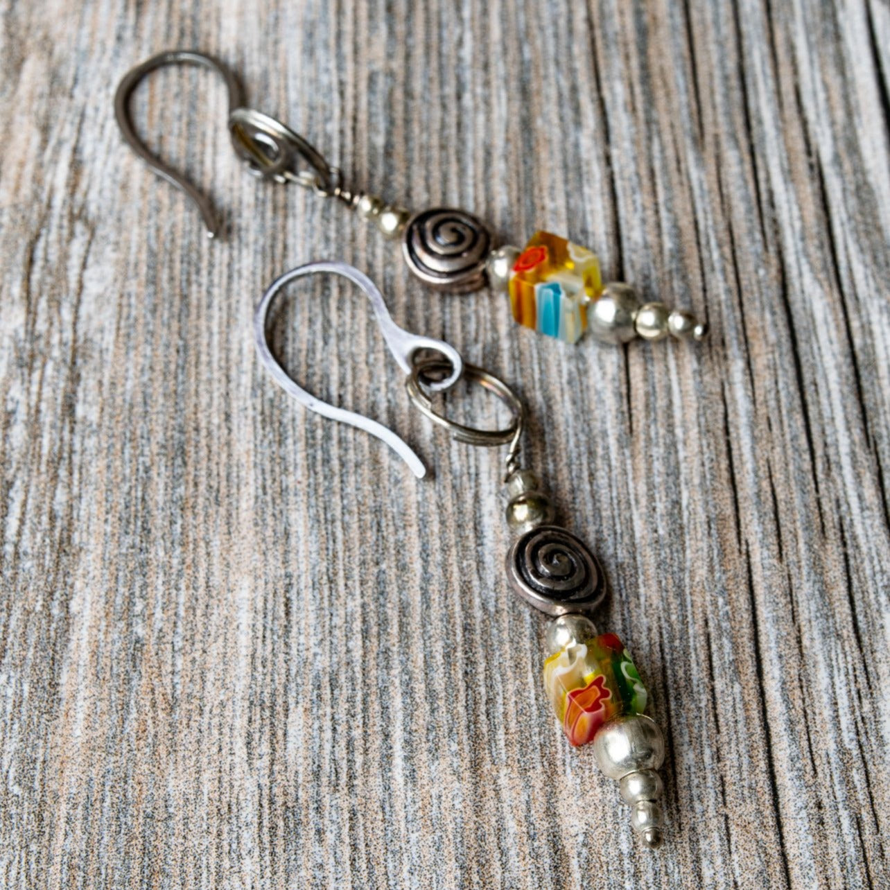 Zahra Colors, Silver Dangle Earrings with Yellow Orange Flower