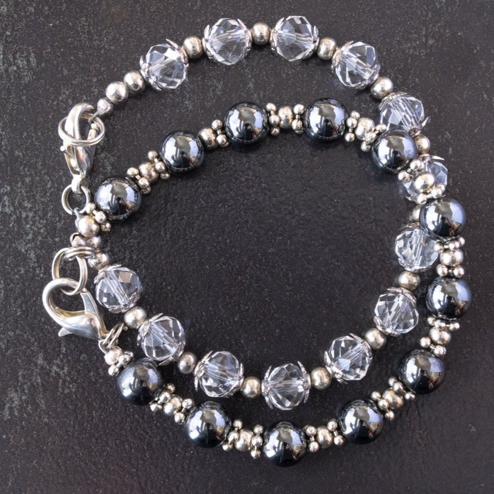 Crystal Bling, Clear, Electroplated, Faceted, Crystal and Silver Bracelet