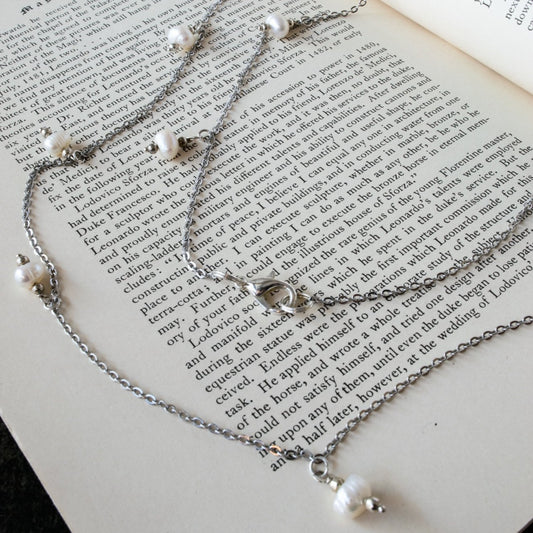  Fresh Water Pearl Necklace With Steel Chain And Dangling Pearls