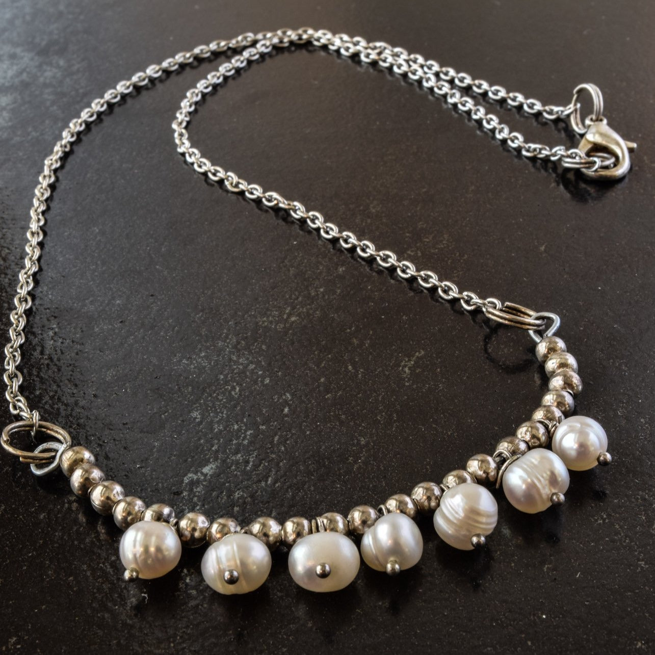 Expressions In Pearls, Fresh Water Pearl and Silver Bead Dangle Necklace