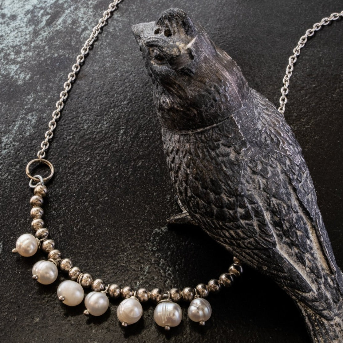 Expressions In Pearls, Fresh Water Pearl and Silver Bead Dangle Necklace