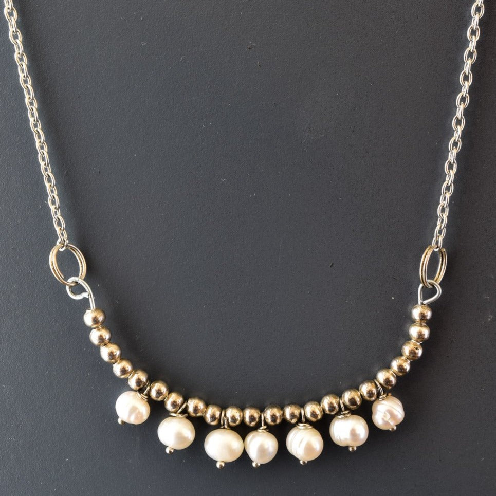 Expressions In Pearls, Fresh Water Pearl and Silver Bead Dangle Necklace