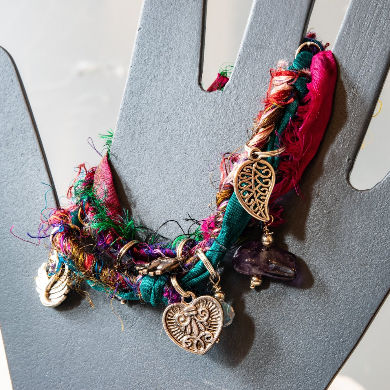 Silk Road, Triple  Wrap Bracelet or Necklace with Mixed Jewel Tones