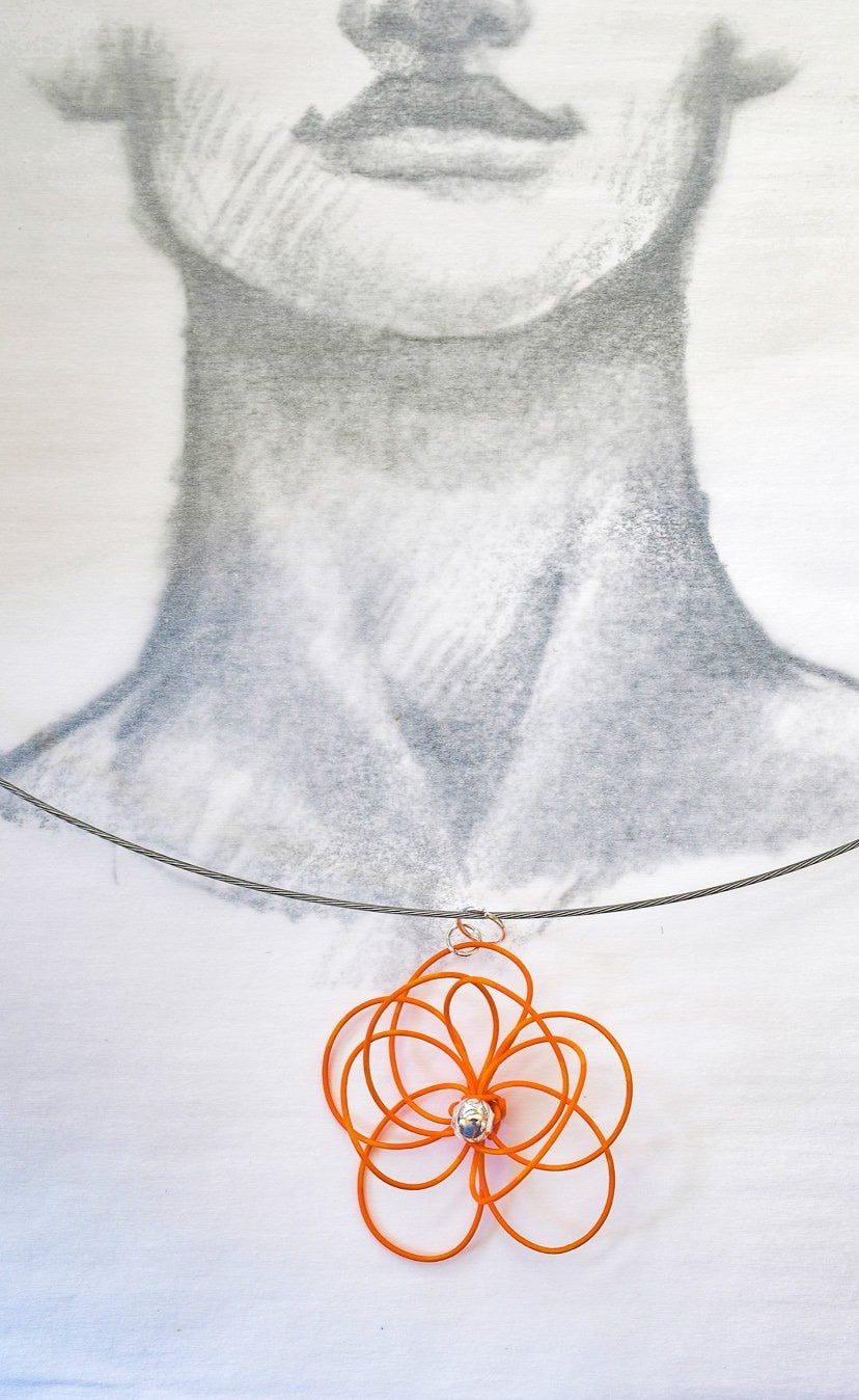 Blooms, Summer Single Bloom Orange Pansy Necklace