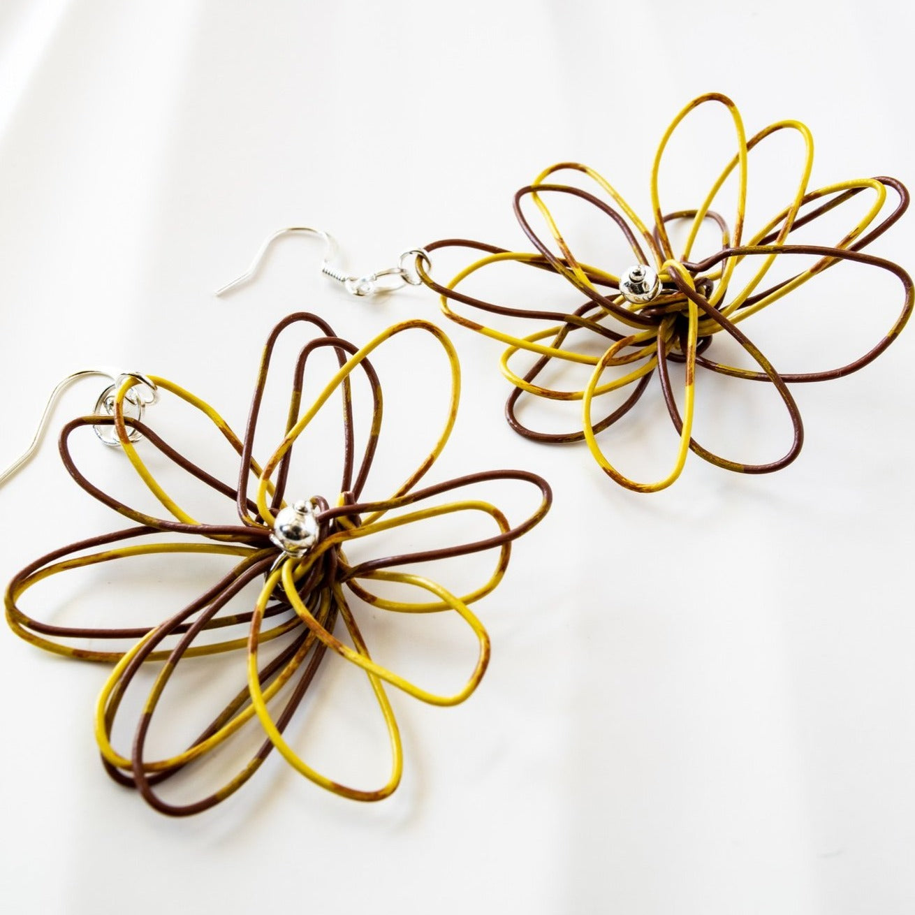 Blooms, Autumn Flowers Gold and Brown Dangle Earrings