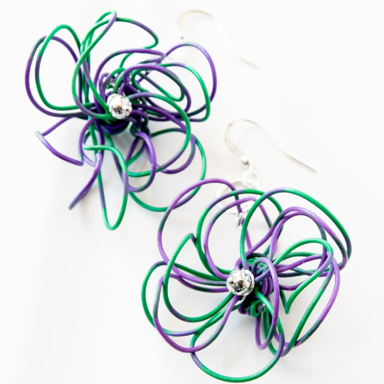 Blooms, Spring Mums Violet and Green Dangle Earrings