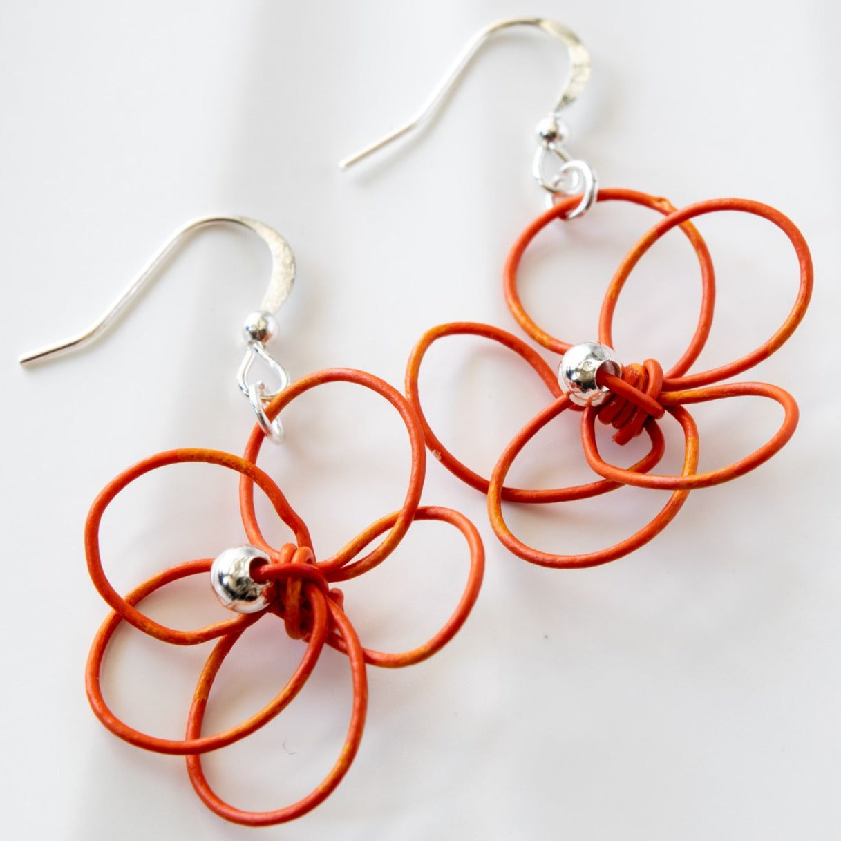 Blooms, Summer Flowers Orange Pansy Dangle Earrings