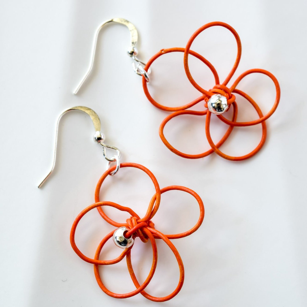 Blooms, Summer Flowers Orange Pansy Dangle Earrings