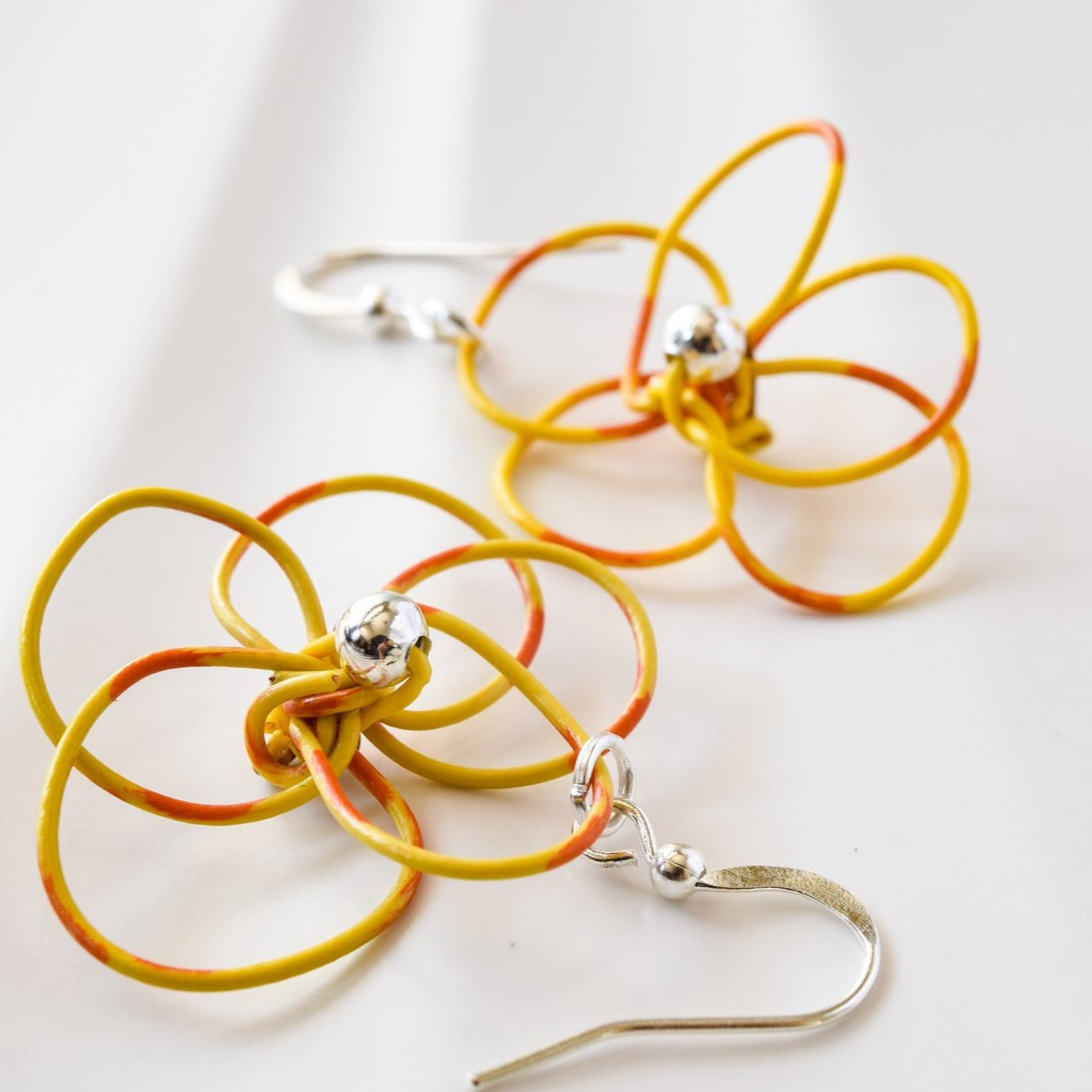 Blooms, Summer Flowers Yellow and Orange Pansy Dangle Earrings