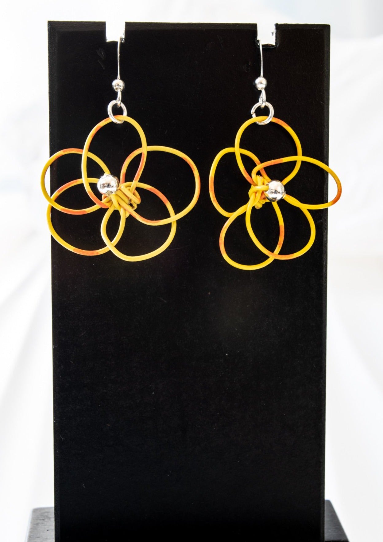 Blooms, Summer Flowers Yellow and Orange Pansy Dangle Earrings