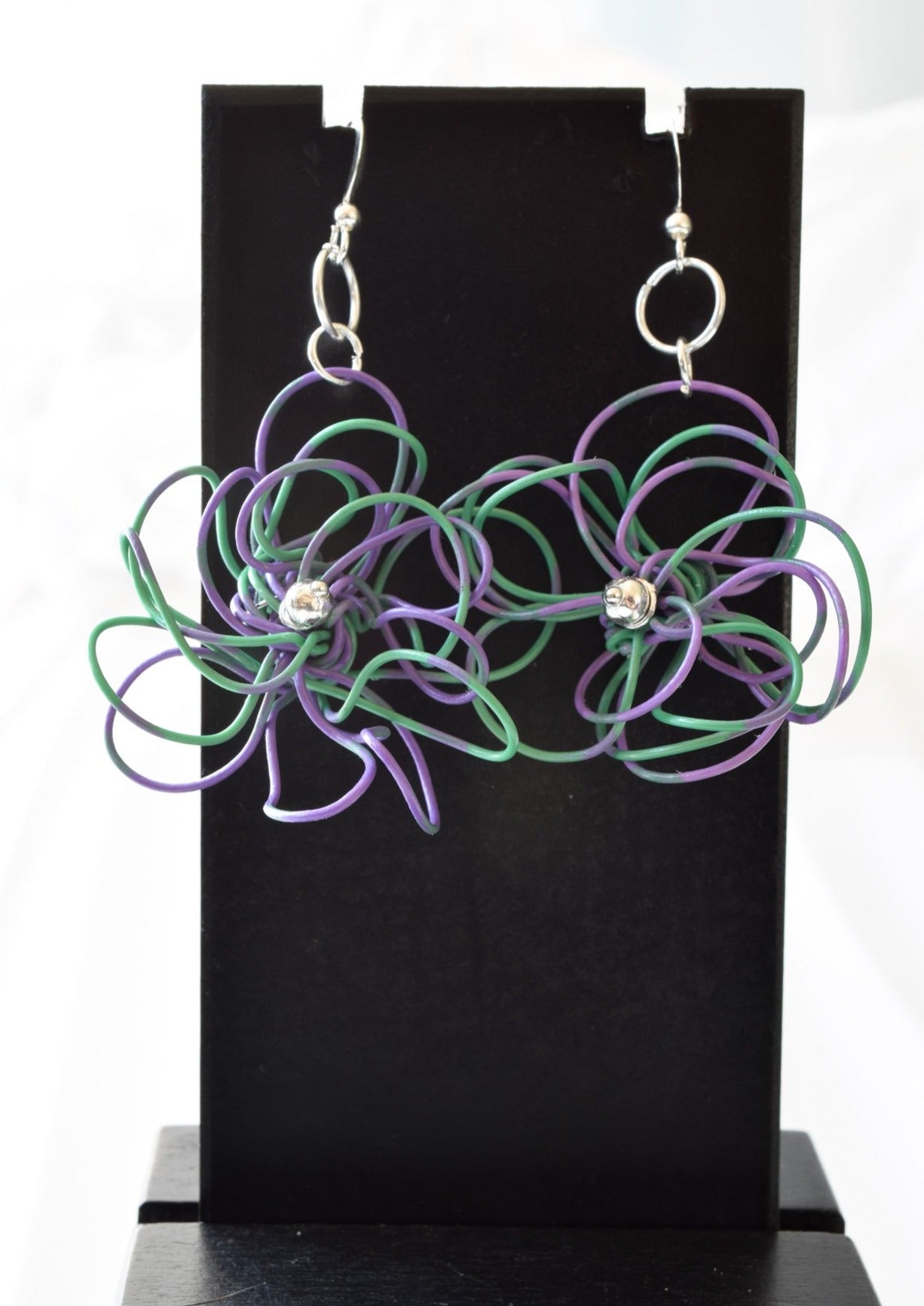 Blooms, Spring Mums Violet and Green Dangle Earrings