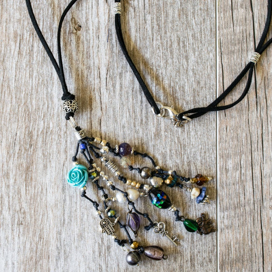 Exotic Lands, Adjustable Tassel Necklace with Colors of Summer