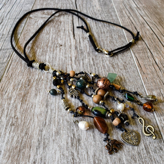 Exotic Lands, Adjustable Tassel Necklace with Colors of Autumn