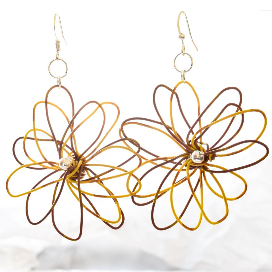 Blooms, Autumn Flowers Gold and Brown Dangle Earrings